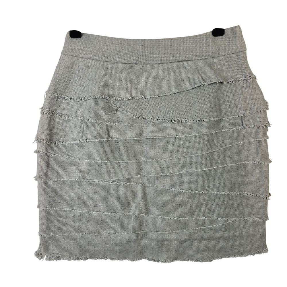 Adam Lippes Elephant Grey‎ Tiered Frayed Raw Edge Cotton Mini Skirt 2 NWT $325